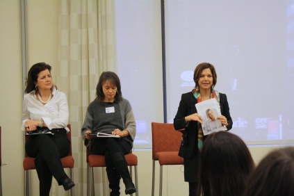 Sustainable Consumption initiatives with panelists: Celine Solsken Ruben-Salama of American Express, Irene Narissi McLaughlin of SAME SKY, Amy Hall of Eileen Fisher, and Chantal Line Carpentier of the United Nations.